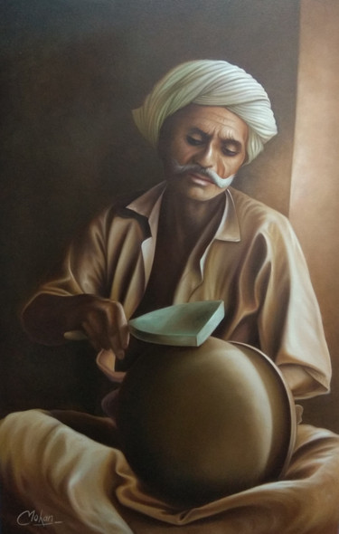 Ek Kumhar (ART_1090_23045) - Handpainted Art Painting - 24in X 36in