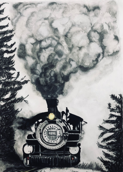 The train (ART_3617_23486) - Handpainted Art Painting - 10in X 14in