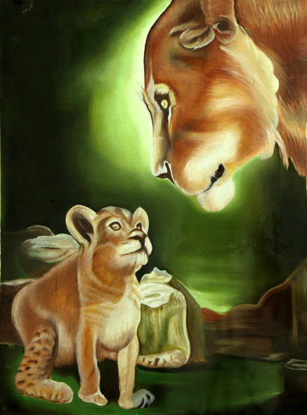 LION (ART_3570_23562) - Handpainted Art Painting - 8in X 10in
