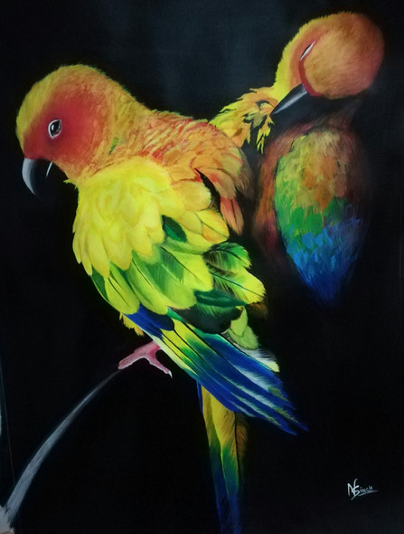 Beautiful parrot (ART_2819_23782) - Handpainted Art Painting - 20in X 28in