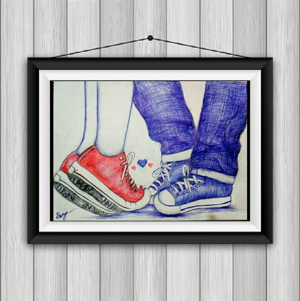 Love kiss (ART_3389_24118) - Handpainted Art Painting - 16in X 12in