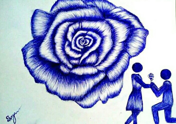 Blue Rose (ART_3389_24120) - Handpainted Art Painting - 16in X 12in
