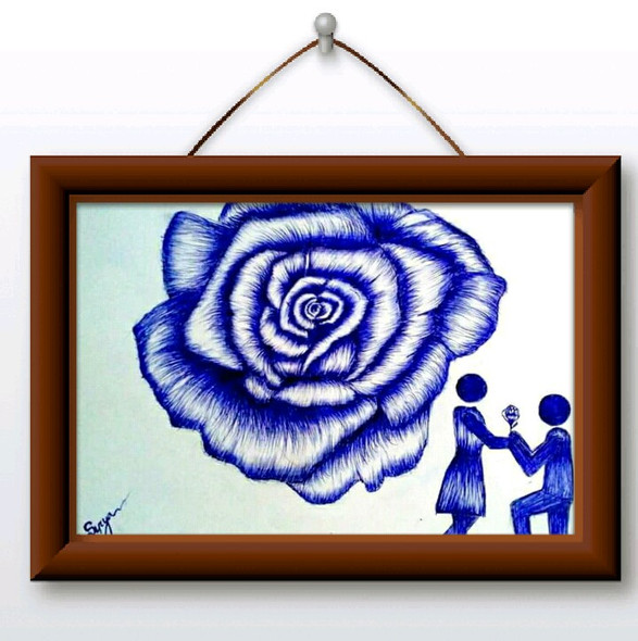 Blue Rose (ART_3389_24120) - Handpainted Art Painting - 16in X 12in