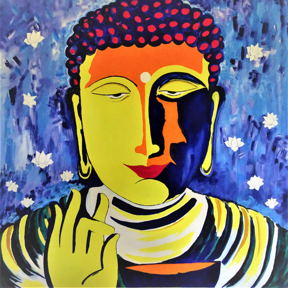 The Feelings of Buddha (ART_3200_21415) - Handpainted Art Painting - 36in X 36in