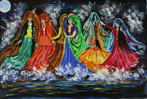 Dancing Divas (ART_3736_24160) - Handpainted Art Painting - 14in X 11in