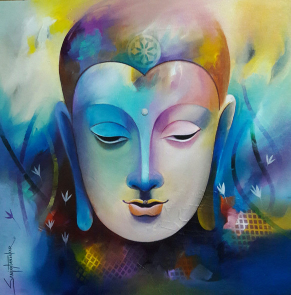 Buddha 2 (ART_3298_22073) - Handpainted Art Painting - 24in X 24in