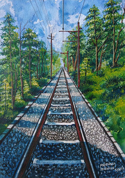 Railway Track (ART_3807_24291) - Handpainted Art Painting - 10in X 14in