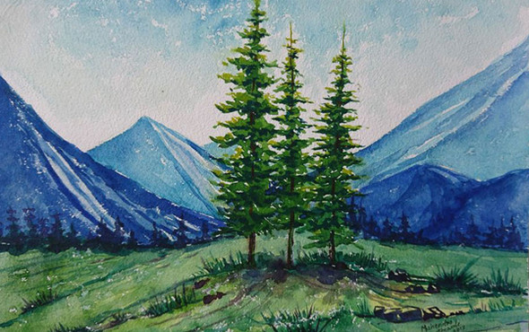Buy Greeny Nature - Watercolor Landscape Painting Online | Fizdi