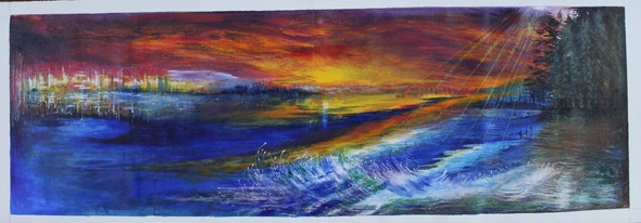 Stunning Sunset (ART_3736_24470) - Handpainted Art Painting - 46in X 14in