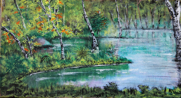 Lake view (ART_3770_24608) - Handpainted Art Painting - 17in X 10in