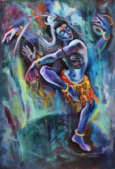 Maha shiva (ART_1522_17408) - Handpainted Art Painting - 24in X 36in