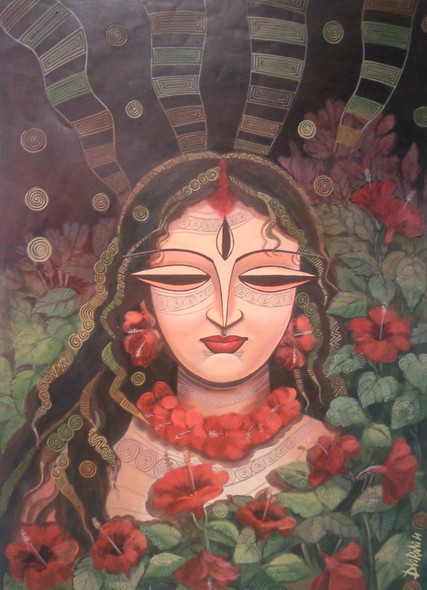 Devi 2 (ART_1476_13497) - Handpainted Art Painting - 21in X 28in