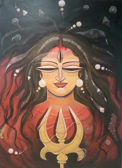 Devi 1 (ART_1476_13496) - Handpainted Art Painting - 21in X 28in