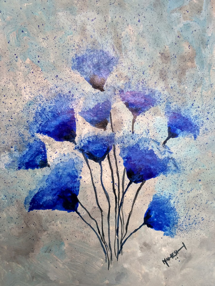 Blue Florals! (ART_4050_25297) - Handpainted Art Painting - 10in X 14in