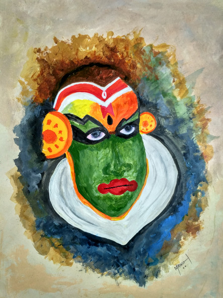 Kathakali! (ART_4050_25292) - Handpainted Art Painting - 10in X 14in