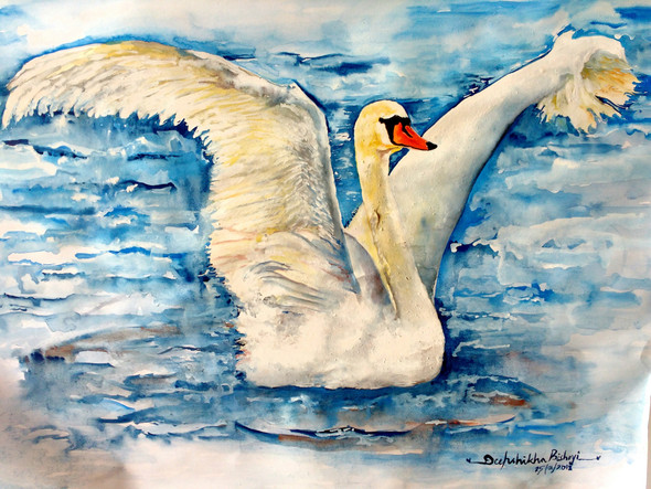The elegant Swan (ART_4099_25474) - Handpainted Art Painting - 23in X 17in