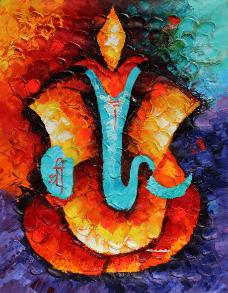 Mesmerized Ganesha 01 (ART_1522_25719) - Handpainted Art Painting - 16 in X 21in