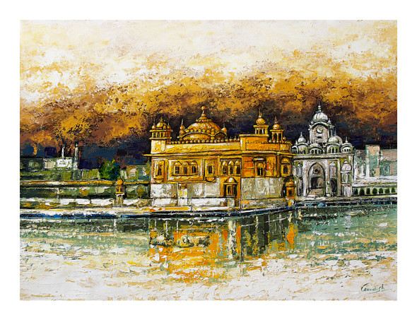The Golden Temple Painting- Dithe Sab Thav Painting (ART_2571_25901) - Handpainted Art Painting - 32in X 42in