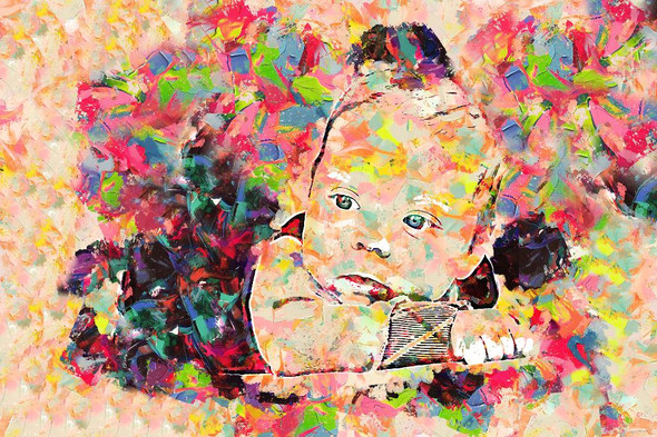 Colourful Portrait Of Adorable Baby (PRT_140) - Canvas Art Print - 29in X 19in