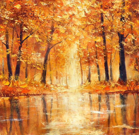 Reflection Of Autumn Trees In Water (PRT_162) - Canvas Art Print - 19in X 19in