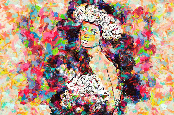 Colourful Woman With Flowers (PRT_195) - Canvas Art Print - 32in X 21in