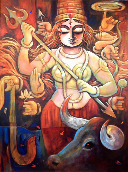 BISHALAKSHI (ART_1469_27121) - Handpainted Art Painting - 36in X 48in