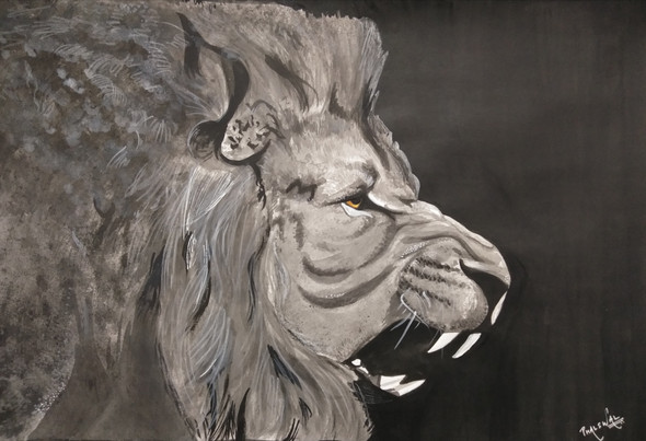 The roar of a lion (ART_4493_27281) - Handpainted Art Painting - 18in X 12in