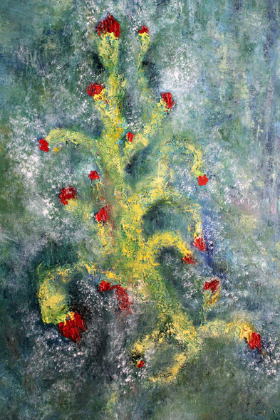 Unknown Red Flowers (ART_1036_27405) - Handpainted Art Painting - 28in X 36in