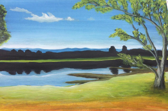 Lake View (ART_4505_27307) - Handpainted Art Painting - 21in X 14in