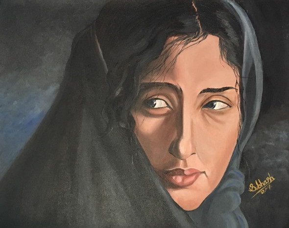 Manisha Koirala Painting (ART_168_23256) - Handpainted Art Painting - 18in X 16in