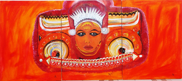 58 x 26 - The Human God-Kurathi Theyyam (ART_396_8287) - Handpainted Art Painting - 58in X 26in