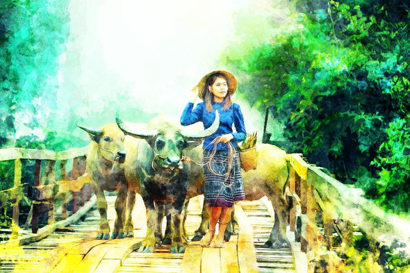 Lady Farmer (PRT_368) - Canvas Art Print - 32in X 21in