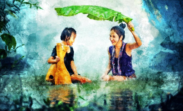 Asian Lady With Kid (PRT_372) - Canvas Art Print - 35in X 21in