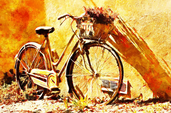 Bicycle With Flowers (PRT_381) - Canvas Art Print - 28in X 19in