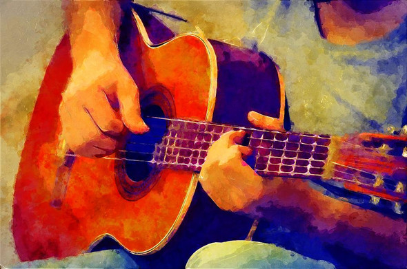 Man Playing The Guitar (PRT_419) - Canvas Art Print - 32in X 21in