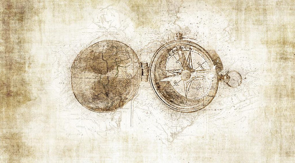 Compass (PRT_475) - Canvas Art Print - 28in X 16in
