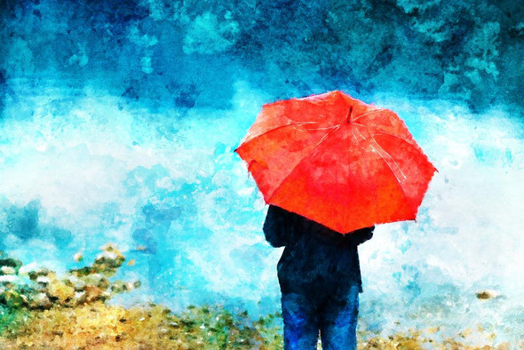 Woman With Red Umbrella (PRT_496) - Canvas Art Print - 32in X 21in