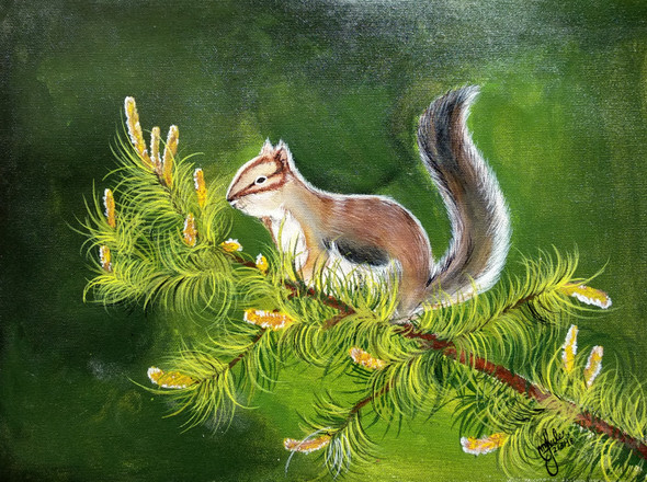 Squirrel Painting (ART_2979_26532) - Handpainted Art Painting - 16in X 12in