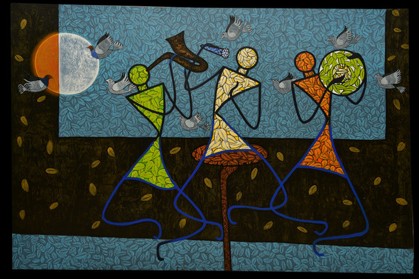 Three musicians (ART_4711_28327) - Handpainted Art Painting - 72in X 48in