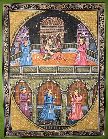 The Romance in Mughal Style (ART_2251_17820) - Handpainted Art Painting - 14in X 17in