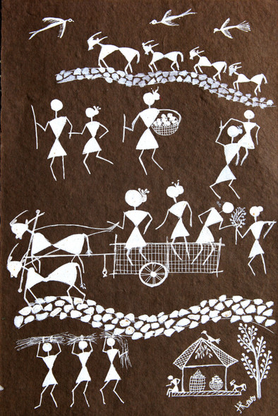 WARLI  ARTS (ART_2050_17512) - Handpainted Art Painting - 7in X 11in