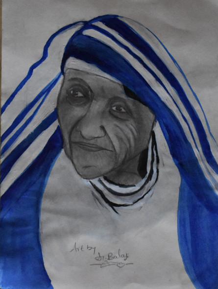 Mother Teresa (ART_4292_28983) - Handpainted Art Painting - 9in X 12in
