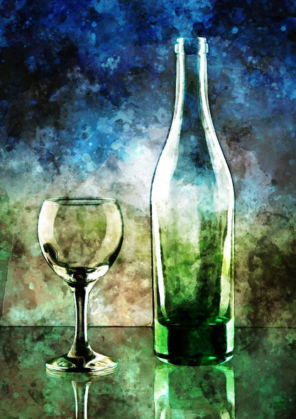 Glass & Bottle (PRT_543) - Canvas Art Print - 18in X 26in