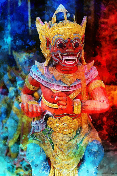 Barong Dance Statue Bali (PRT_554) - Canvas Art Print - 21in X 32in