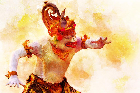 Bali's Lion Dance (PRT_556) - Canvas Art Print - 32in X 21in