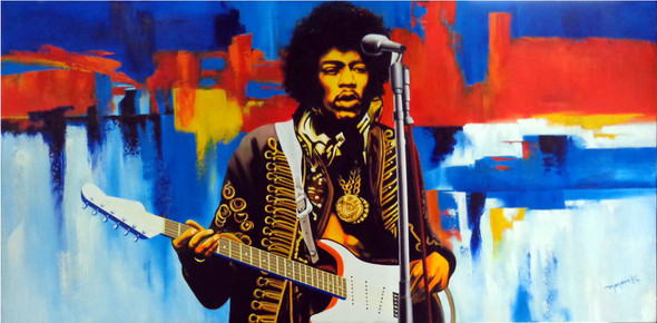 Jimi Hendrix by Hector Monroy (ART_4916_28927) - Handpainted Art Painting - 47in X 24in