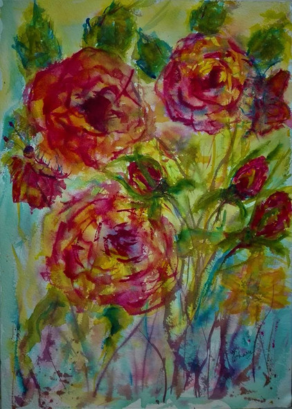 Abstract Roses (ART_3554_23106) - Handpainted Art Painting - 10in X 14in