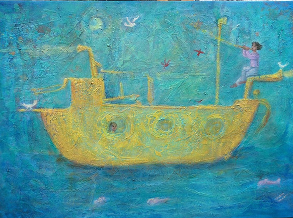 Ship of The Seas by Isis Dora (ART_4916_29367) - Handpainted Art Painting - 28in X 20in