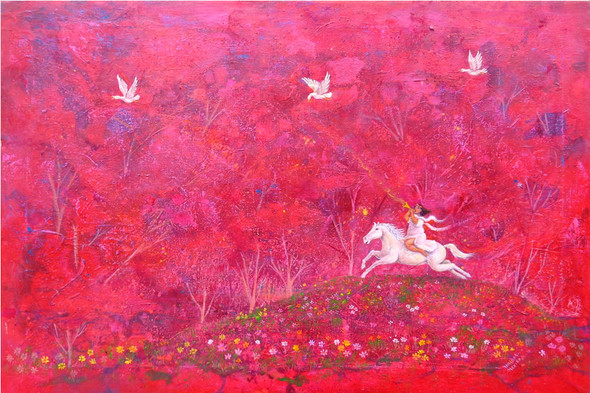 Joy on The Field by Isis Dora (ART_4916_29366) - Handpainted Art Painting - 28in X 20in