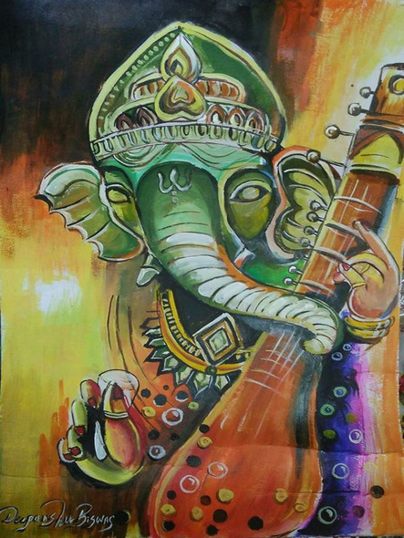 Shree Ganesha (ART_5038_29451) - Handpainted Art Painting - 22in X 28in